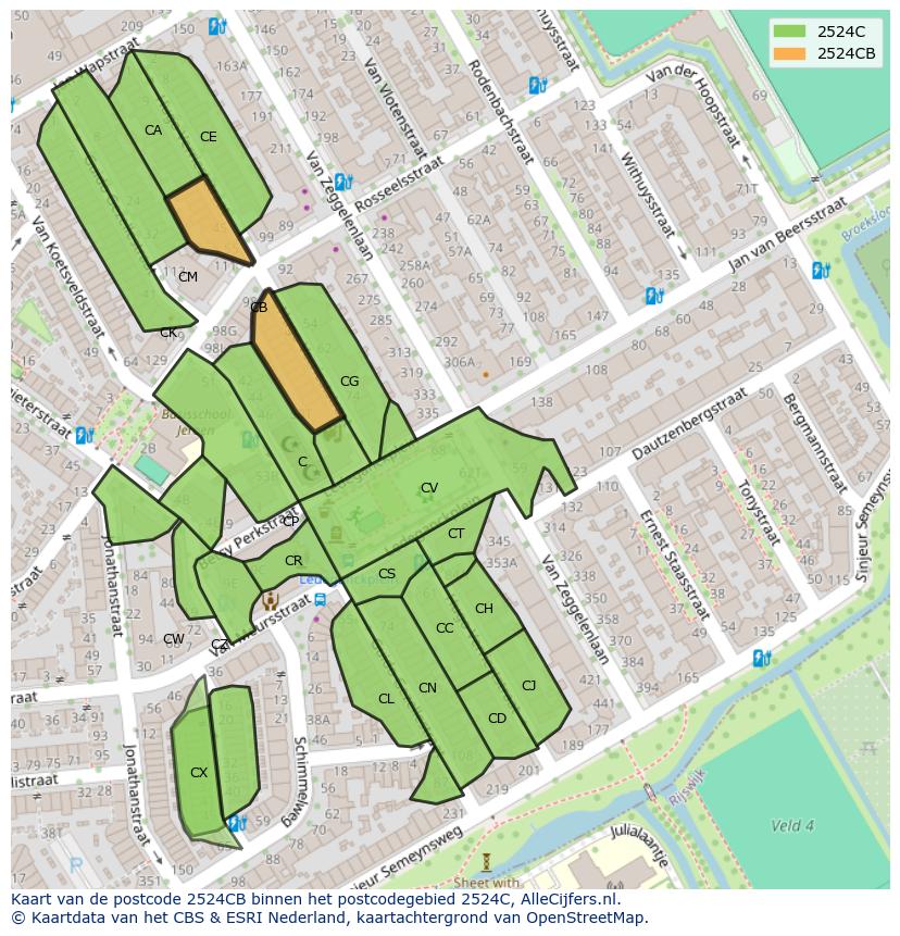 Afbeelding van het postcodegebied 2524 CB op de kaart.