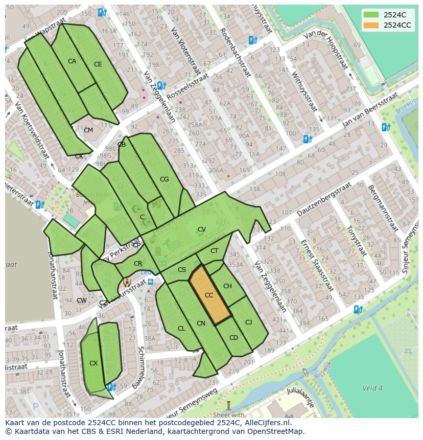 Afbeelding van het postcodegebied 2524 CC op de kaart.