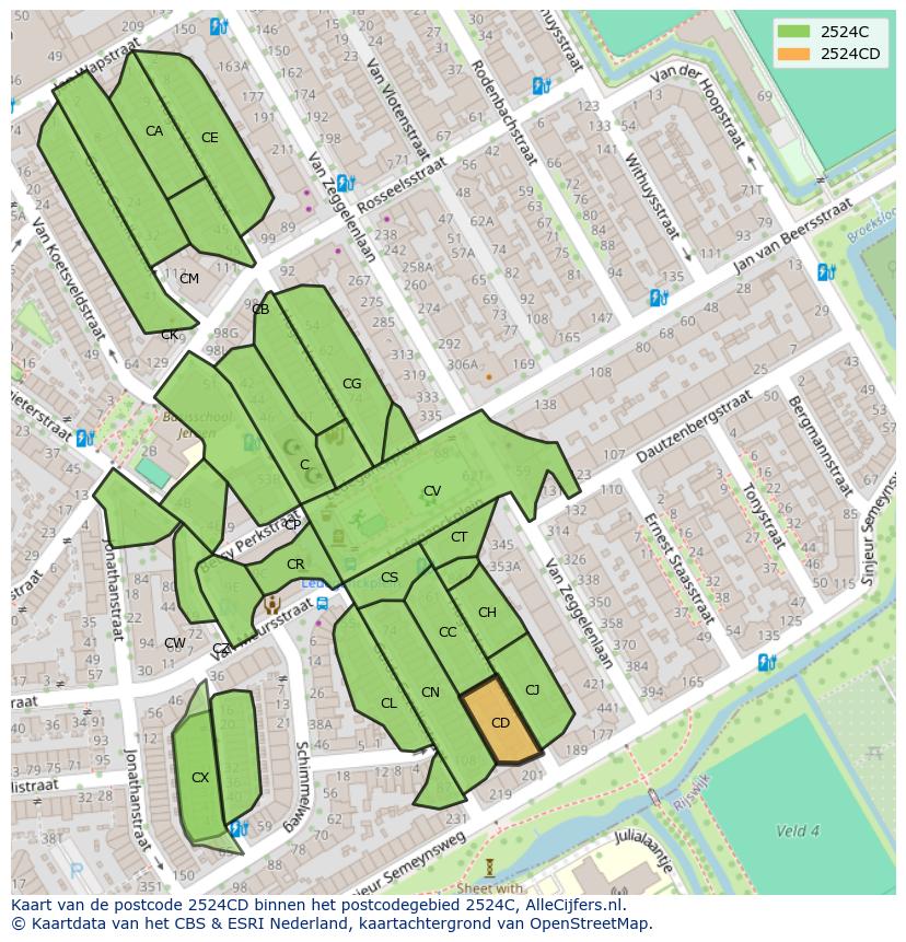 Afbeelding van het postcodegebied 2524 CD op de kaart.