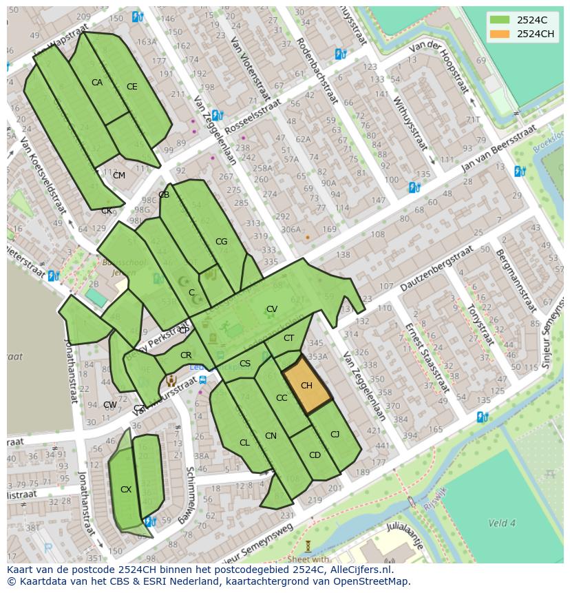 Afbeelding van het postcodegebied 2524 CH op de kaart.