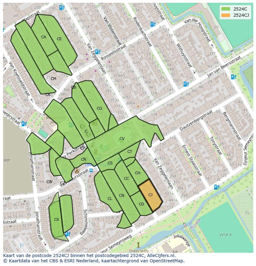 Afbeelding van het postcodegebied 2524 CJ op de kaart.