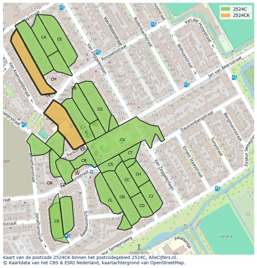 Afbeelding van het postcodegebied 2524 CK op de kaart.