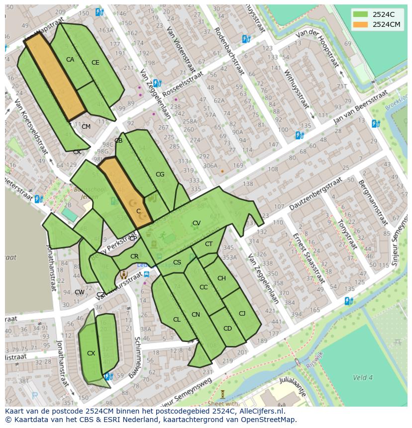 Afbeelding van het postcodegebied 2524 CM op de kaart.