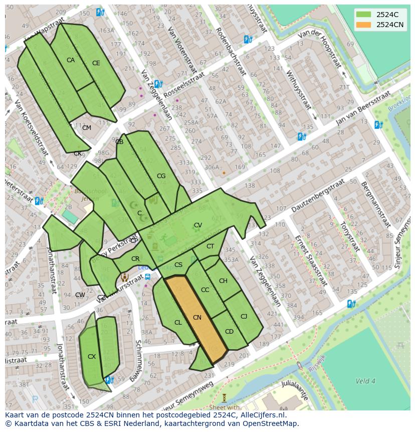 Afbeelding van het postcodegebied 2524 CN op de kaart.