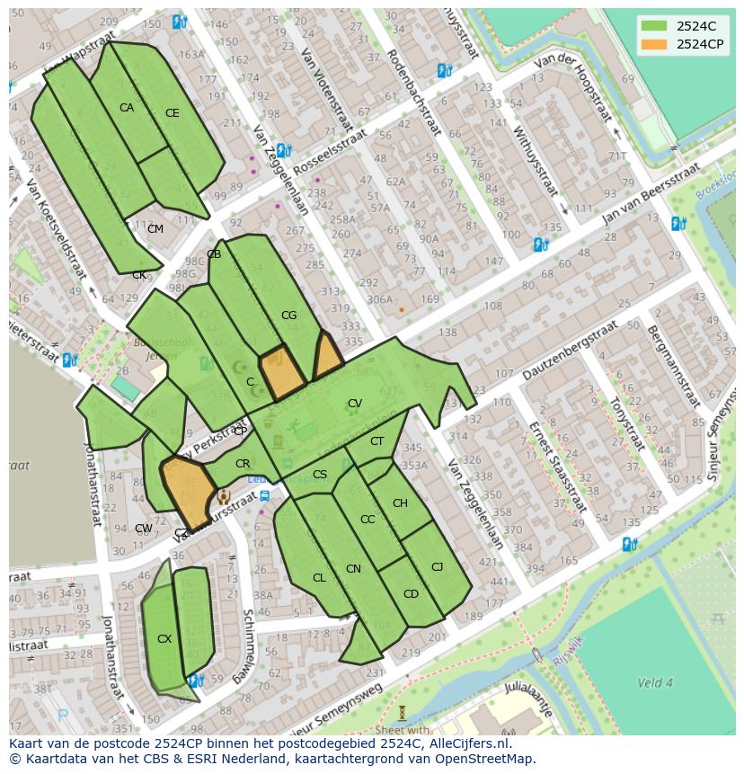 Afbeelding van het postcodegebied 2524 CP op de kaart.