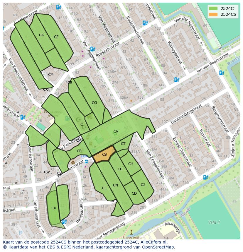Afbeelding van het postcodegebied 2524 CS op de kaart.