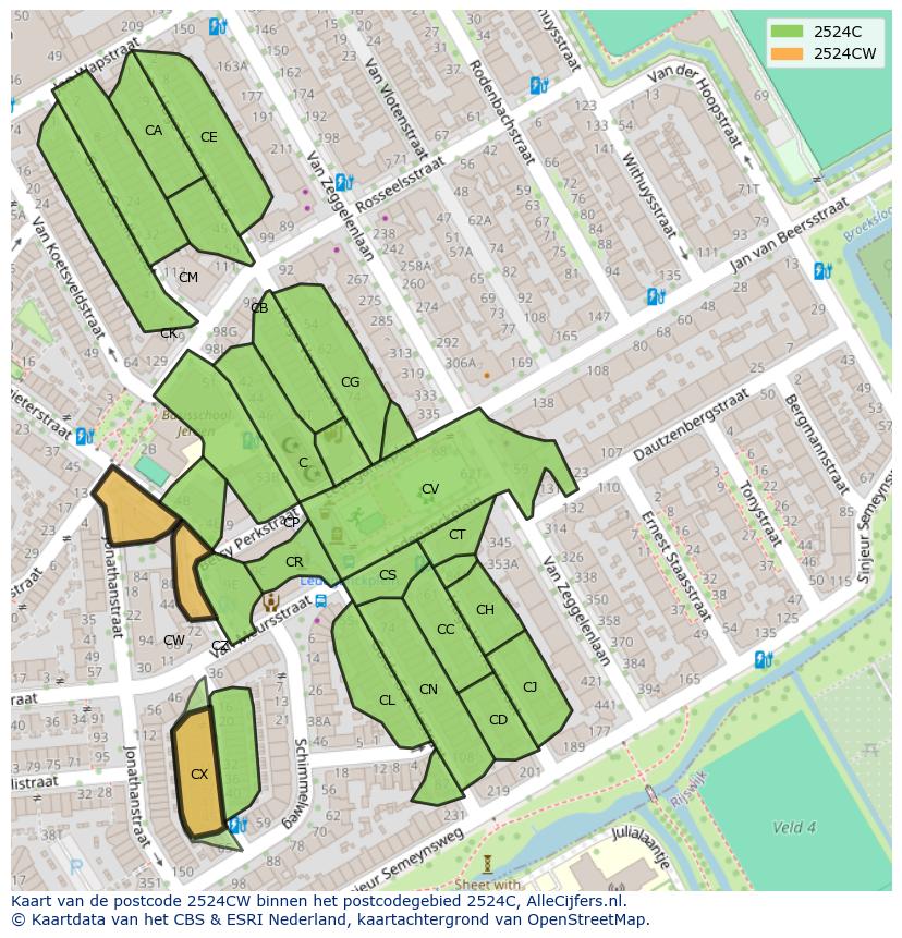 Afbeelding van het postcodegebied 2524 CW op de kaart.