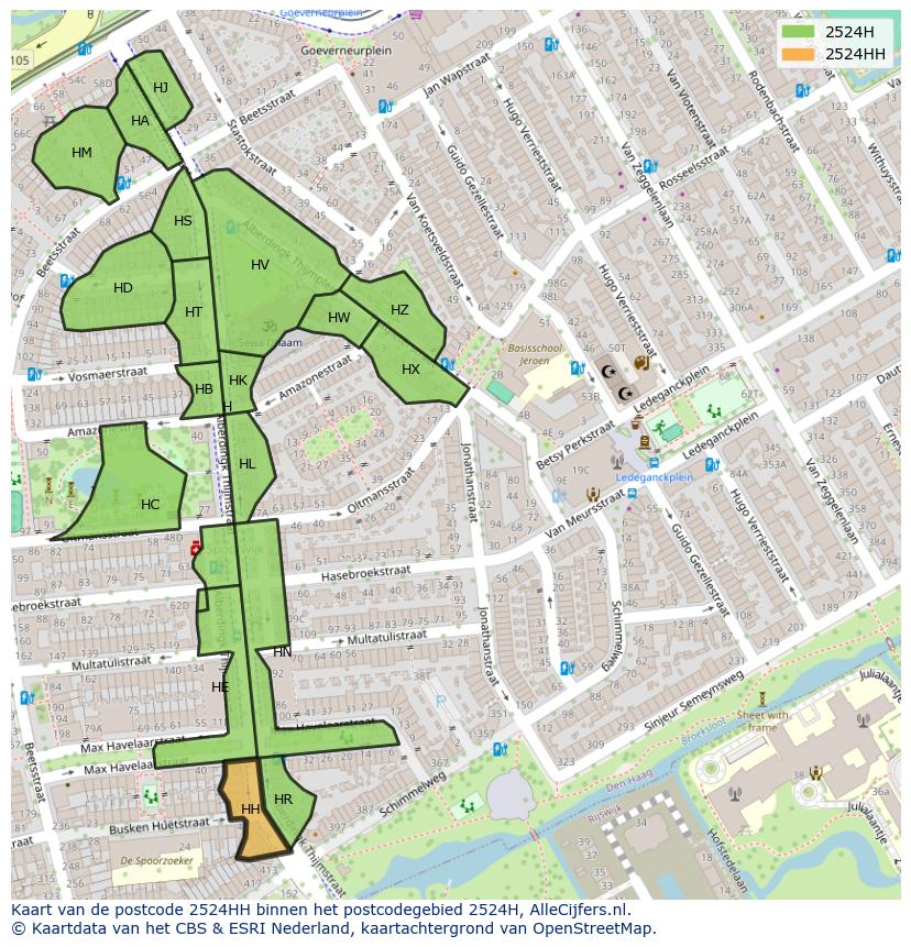 Afbeelding van het postcodegebied 2524 HH op de kaart.