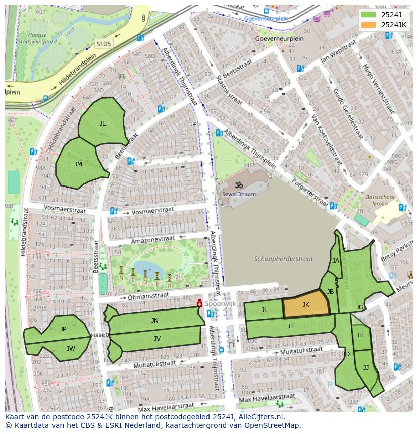 Afbeelding van het postcodegebied 2524 JK op de kaart.