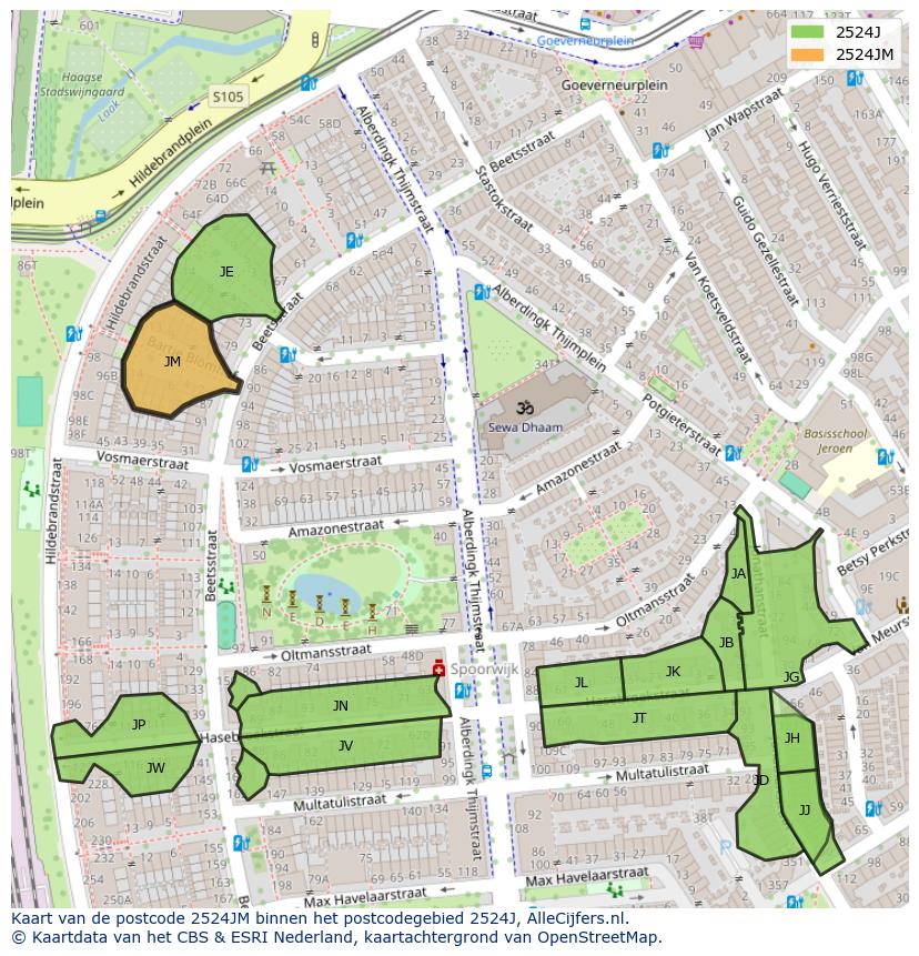 Afbeelding van het postcodegebied 2524 JM op de kaart.