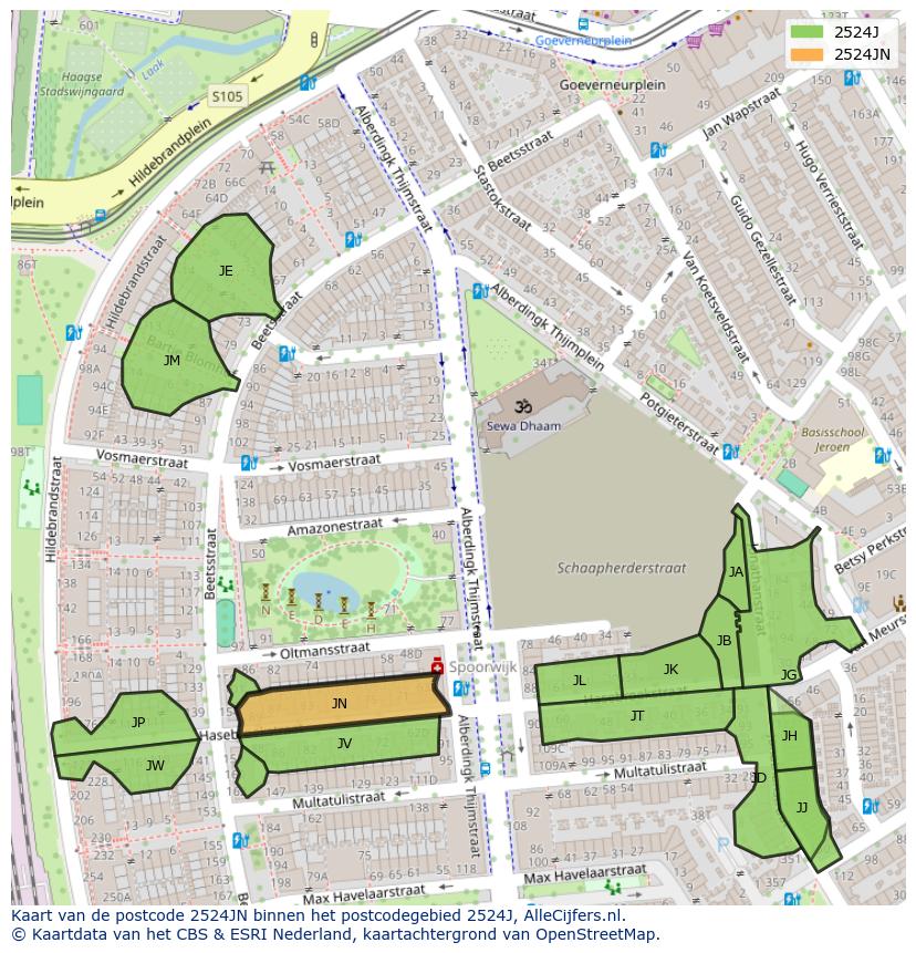 Afbeelding van het postcodegebied 2524 JN op de kaart.