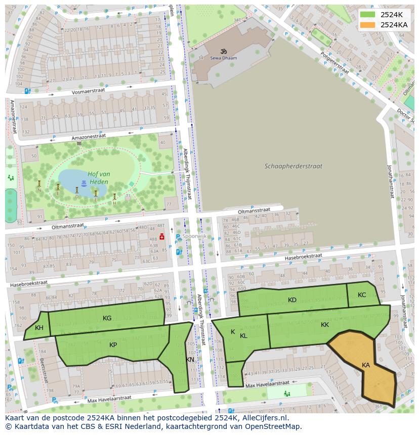 Afbeelding van het postcodegebied 2524 KA op de kaart.