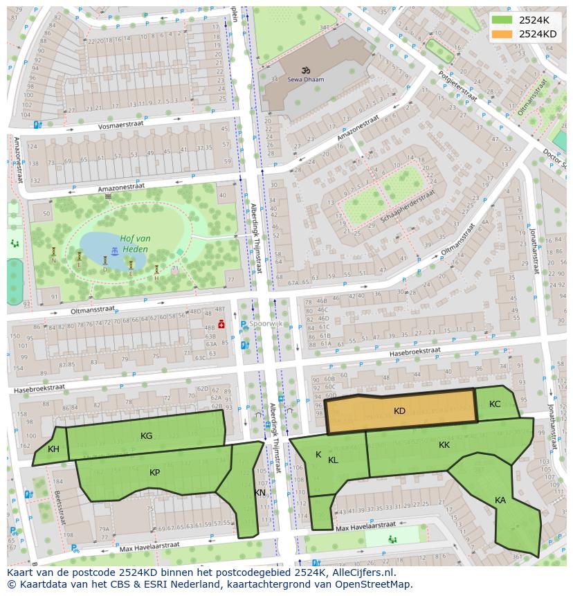 Afbeelding van het postcodegebied 2524 KD op de kaart.