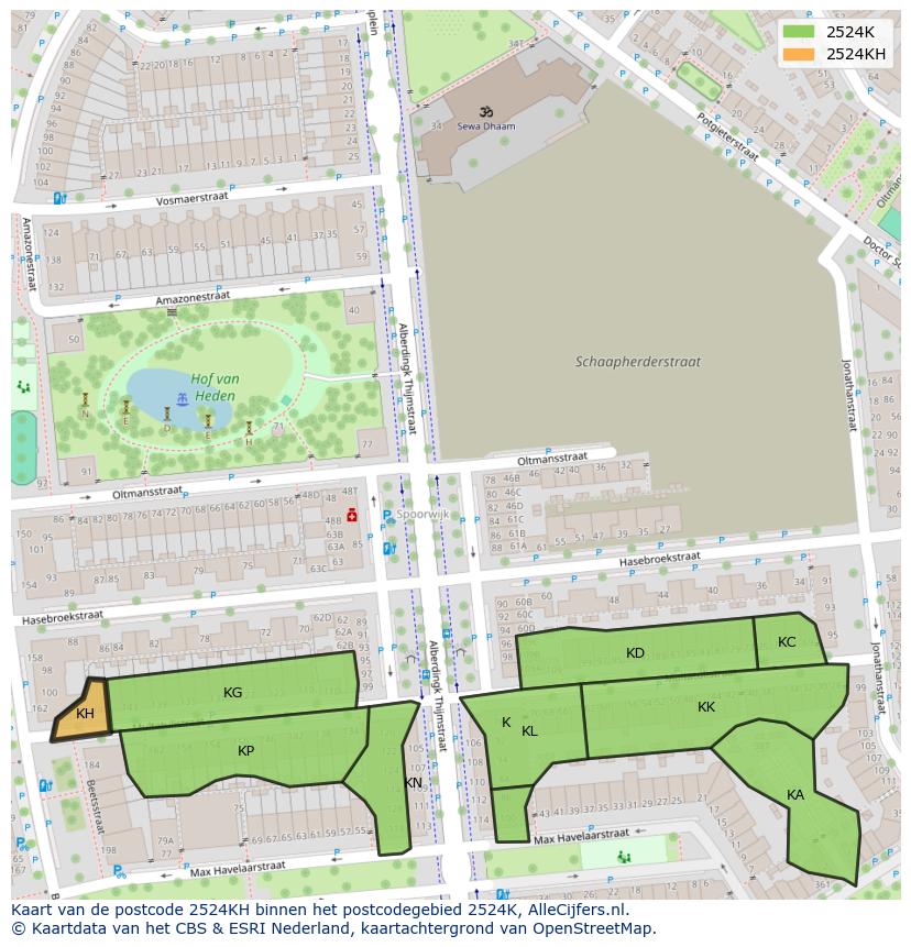Afbeelding van het postcodegebied 2524 KH op de kaart.