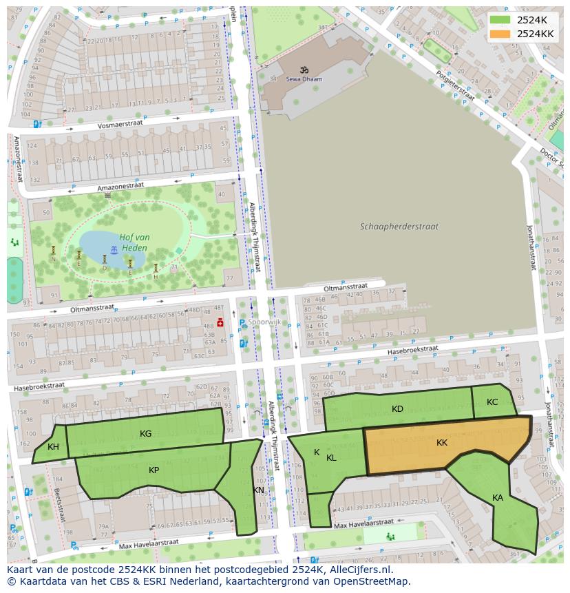Afbeelding van het postcodegebied 2524 KK op de kaart.
