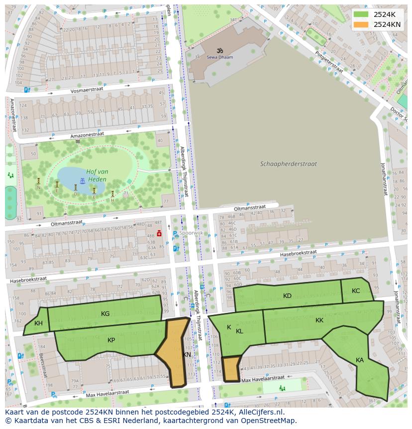 Afbeelding van het postcodegebied 2524 KN op de kaart.