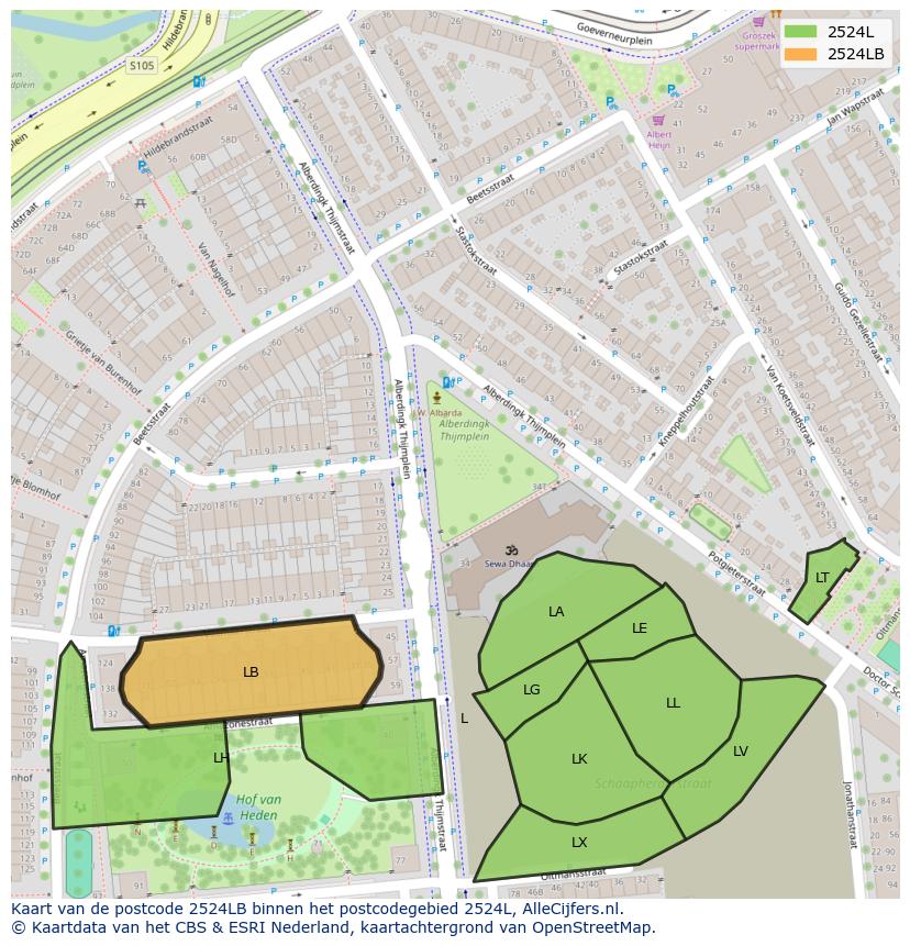 Afbeelding van het postcodegebied 2524 LB op de kaart.