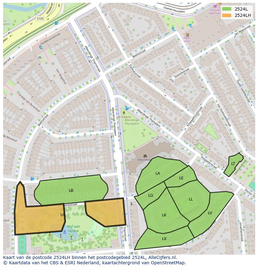 Afbeelding van het postcodegebied 2524 LH op de kaart.