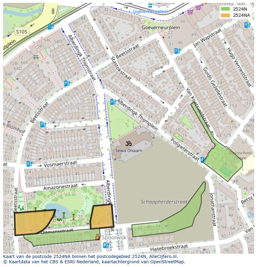 Afbeelding van het postcodegebied 2524 NA op de kaart.