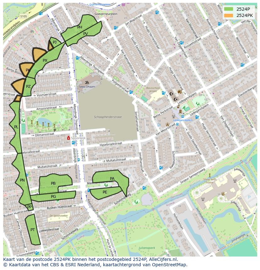 Afbeelding van het postcodegebied 2524 PK op de kaart.