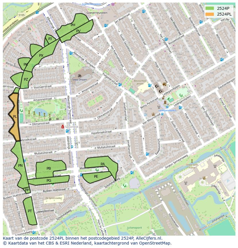 Afbeelding van het postcodegebied 2524 PL op de kaart.
