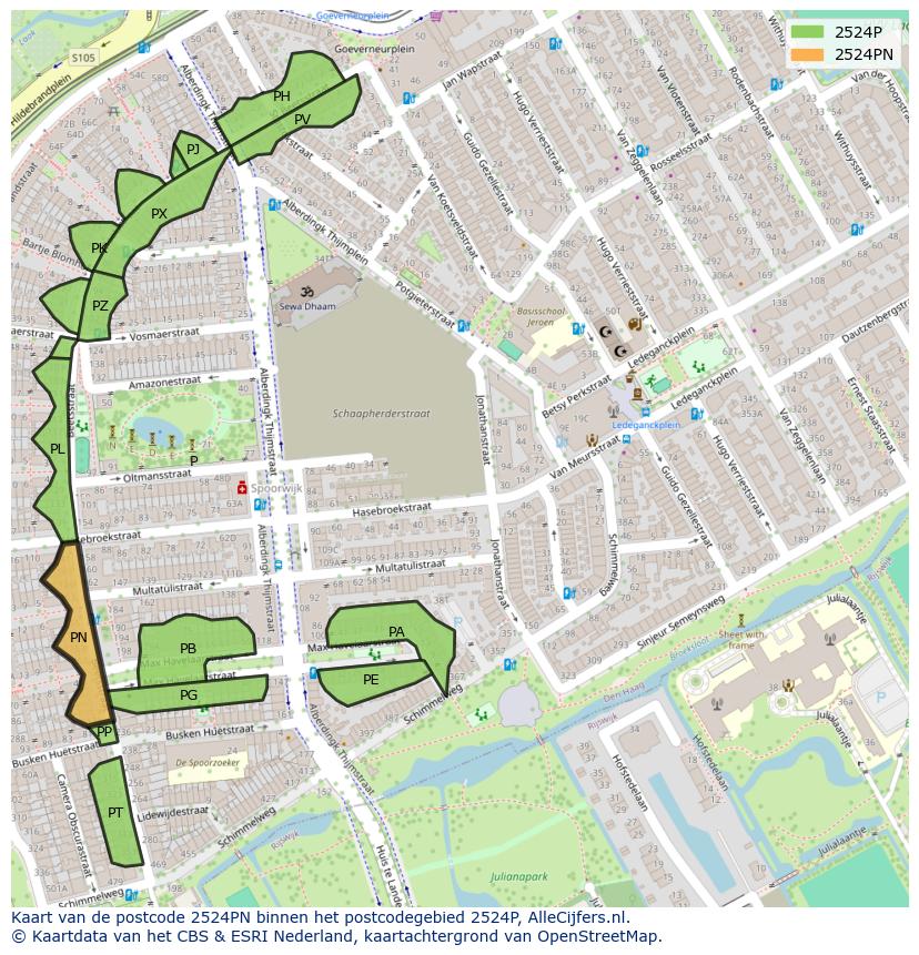 Afbeelding van het postcodegebied 2524 PN op de kaart.