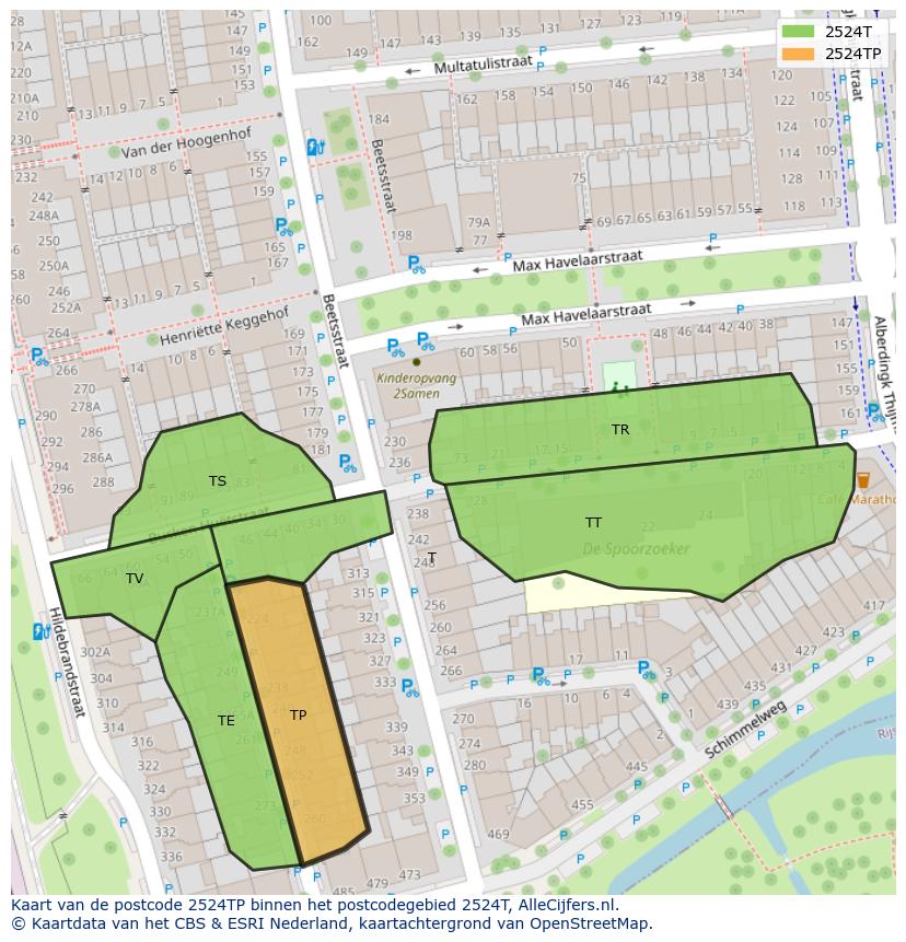 Afbeelding van het postcodegebied 2524 TP op de kaart.