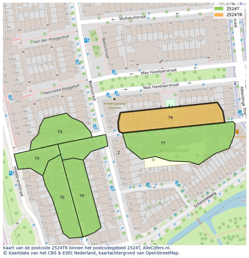Afbeelding van het postcodegebied 2524 TR op de kaart.