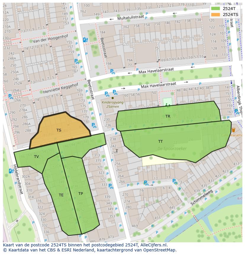 Afbeelding van het postcodegebied 2524 TS op de kaart.
