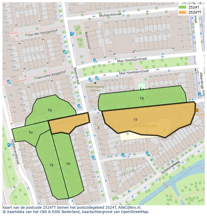 Afbeelding van het postcodegebied 2524 TT op de kaart.