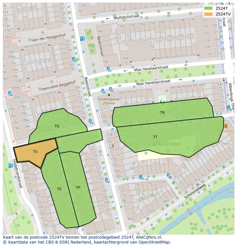 Afbeelding van het postcodegebied 2524 TV op de kaart.