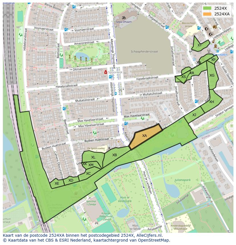 Afbeelding van het postcodegebied 2524 XA op de kaart.