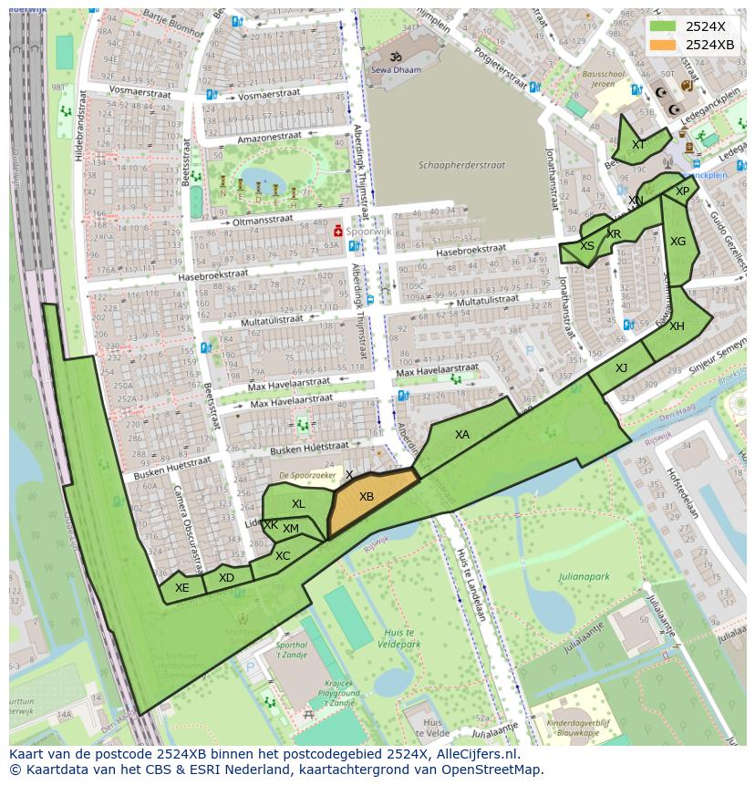 Afbeelding van het postcodegebied 2524 XB op de kaart.