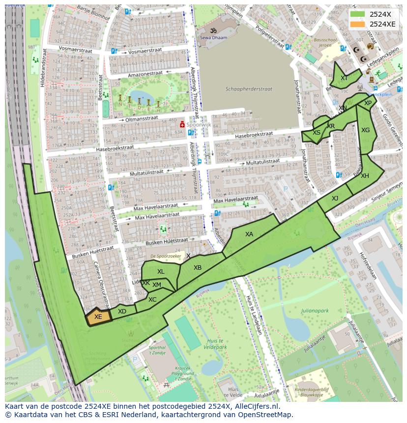 Afbeelding van het postcodegebied 2524 XE op de kaart.