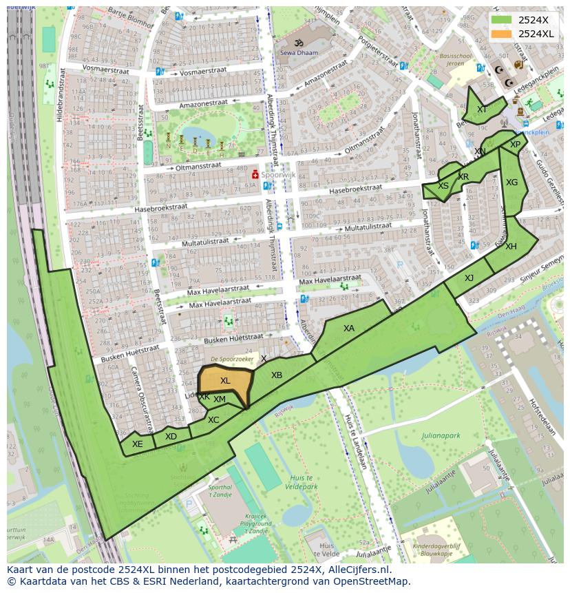 Afbeelding van het postcodegebied 2524 XL op de kaart.