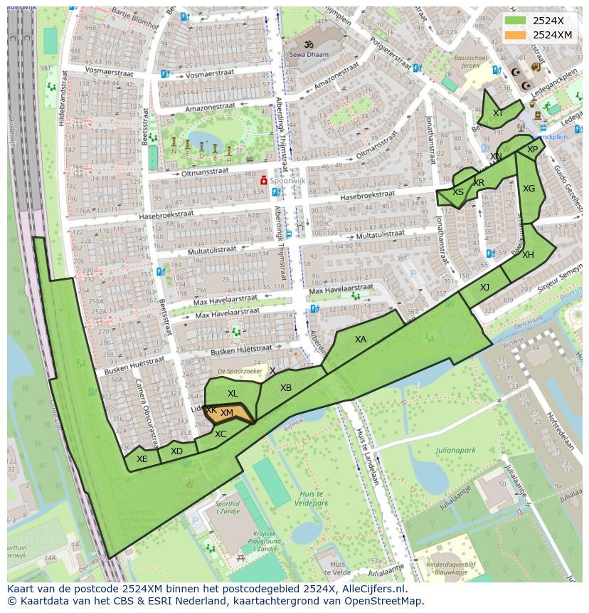 Afbeelding van het postcodegebied 2524 XM op de kaart.
