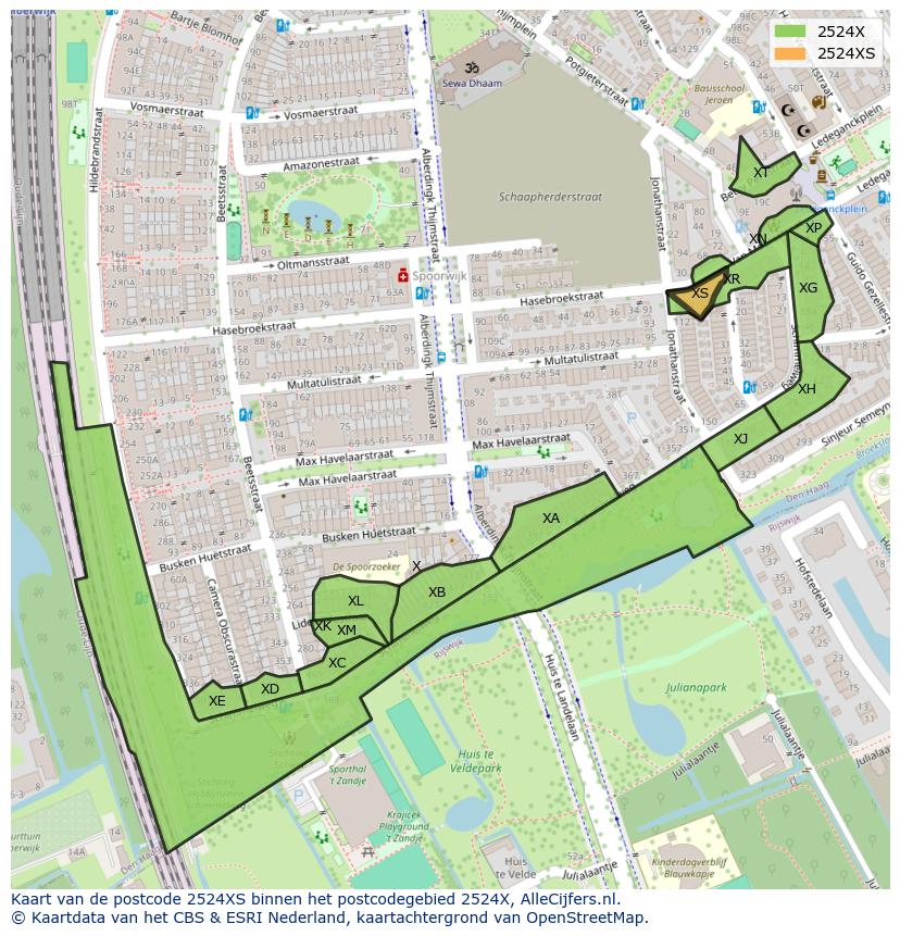 Afbeelding van het postcodegebied 2524 XS op de kaart.