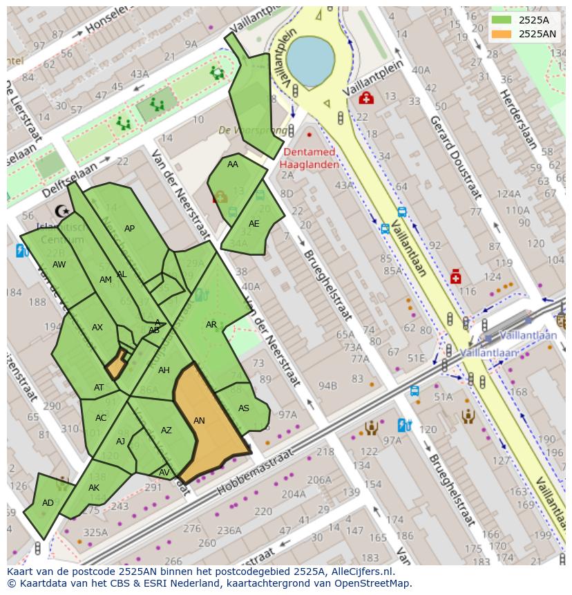 Afbeelding van het postcodegebied 2525 AN op de kaart.