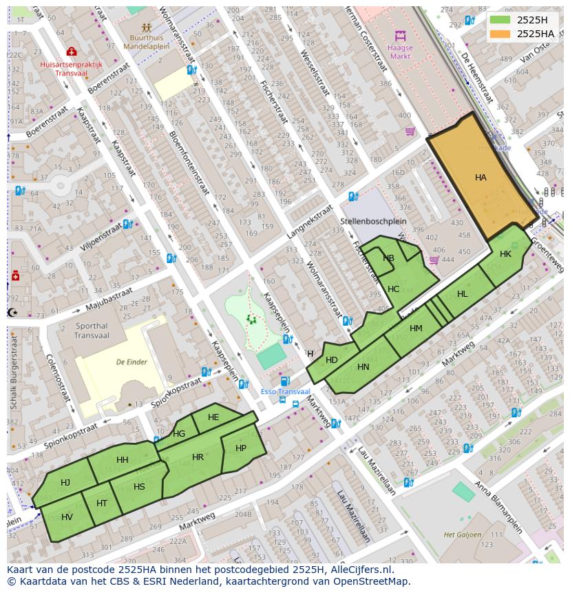 Afbeelding van het postcodegebied 2525 HA op de kaart.
