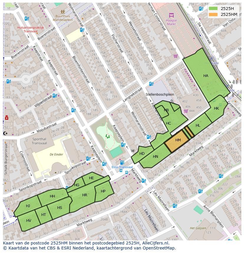 Afbeelding van het postcodegebied 2525 HM op de kaart.