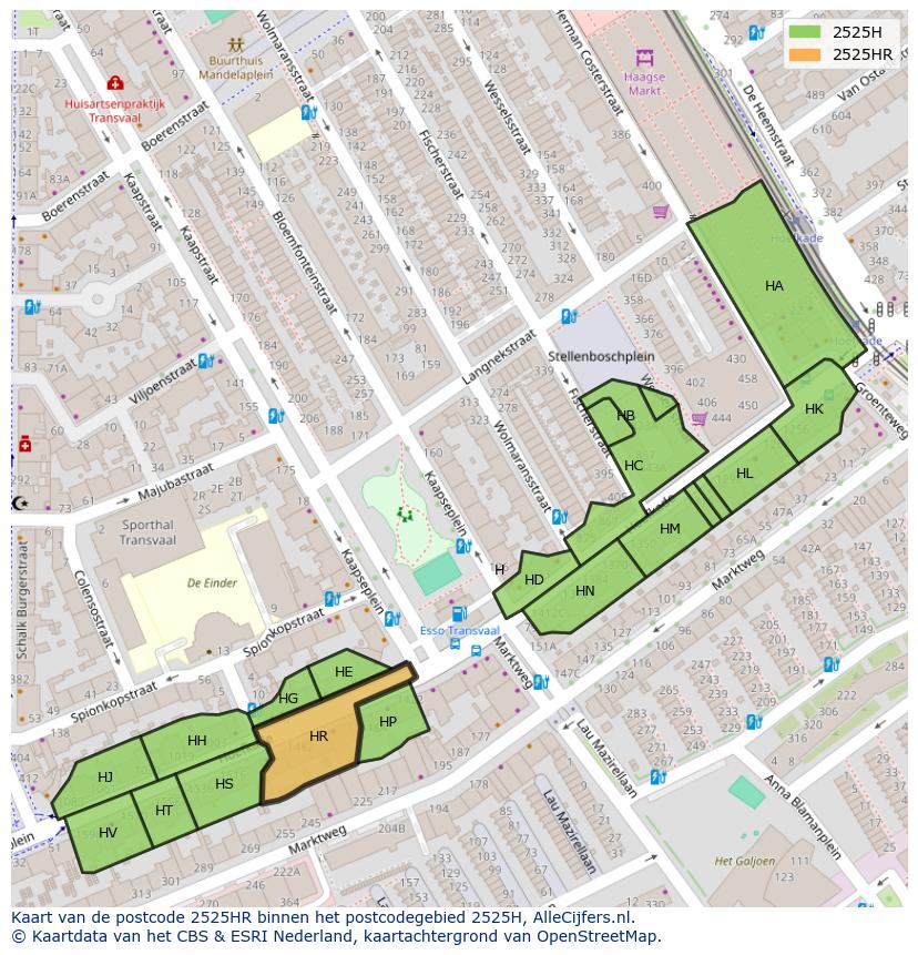 Afbeelding van het postcodegebied 2525 HR op de kaart.