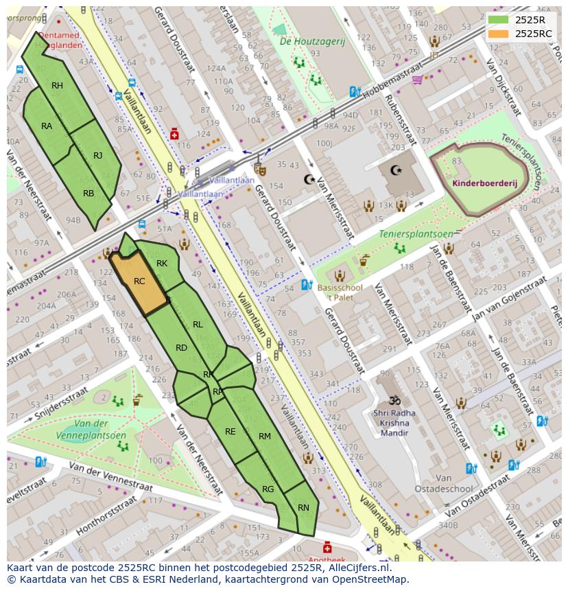 Afbeelding van het postcodegebied 2525 RC op de kaart.