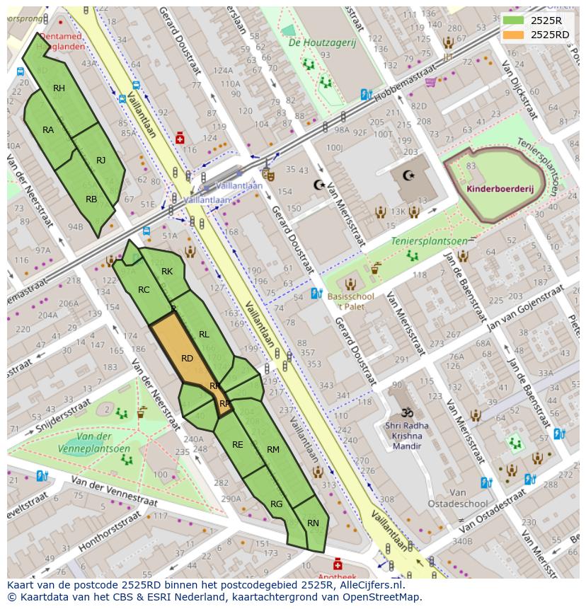 Afbeelding van het postcodegebied 2525 RD op de kaart.