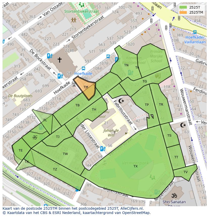 Afbeelding van het postcodegebied 2525 TM op de kaart.