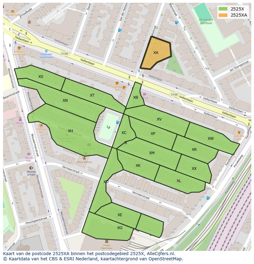 Afbeelding van het postcodegebied 2525 XA op de kaart.