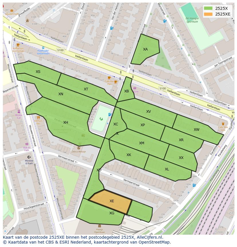 Afbeelding van het postcodegebied 2525 XE op de kaart.