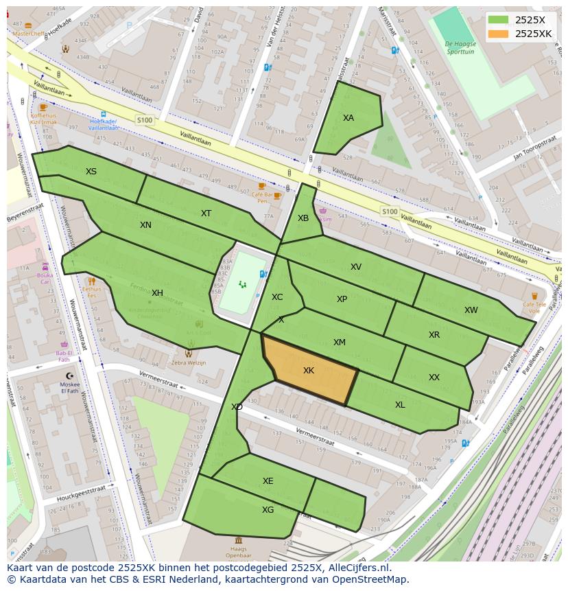 Afbeelding van het postcodegebied 2525 XK op de kaart.