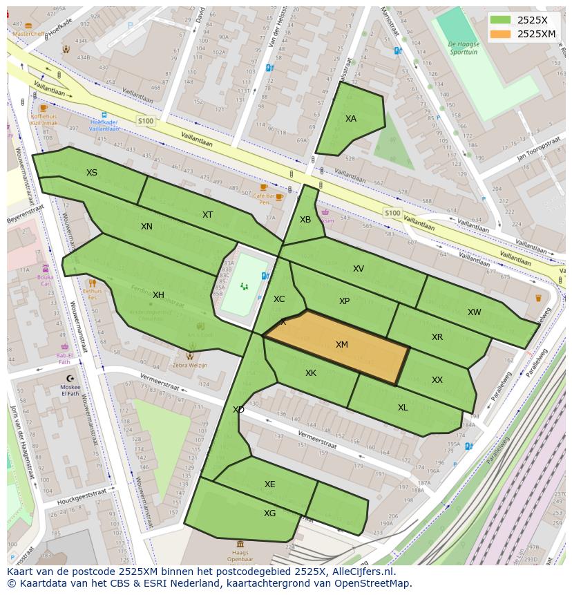 Afbeelding van het postcodegebied 2525 XM op de kaart.
