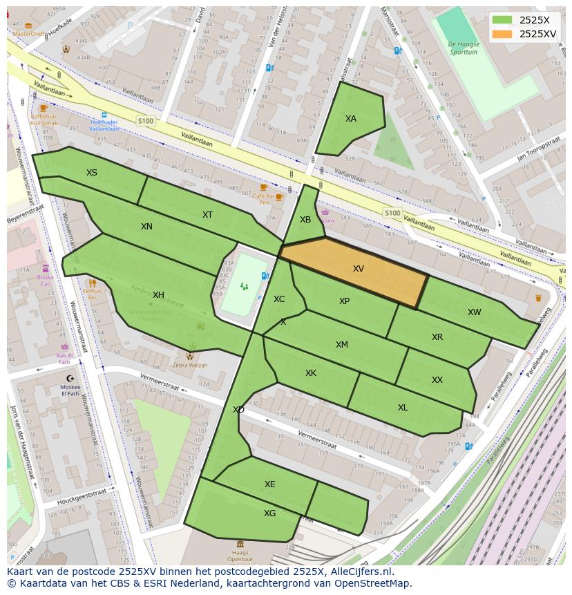 Afbeelding van het postcodegebied 2525 XV op de kaart.