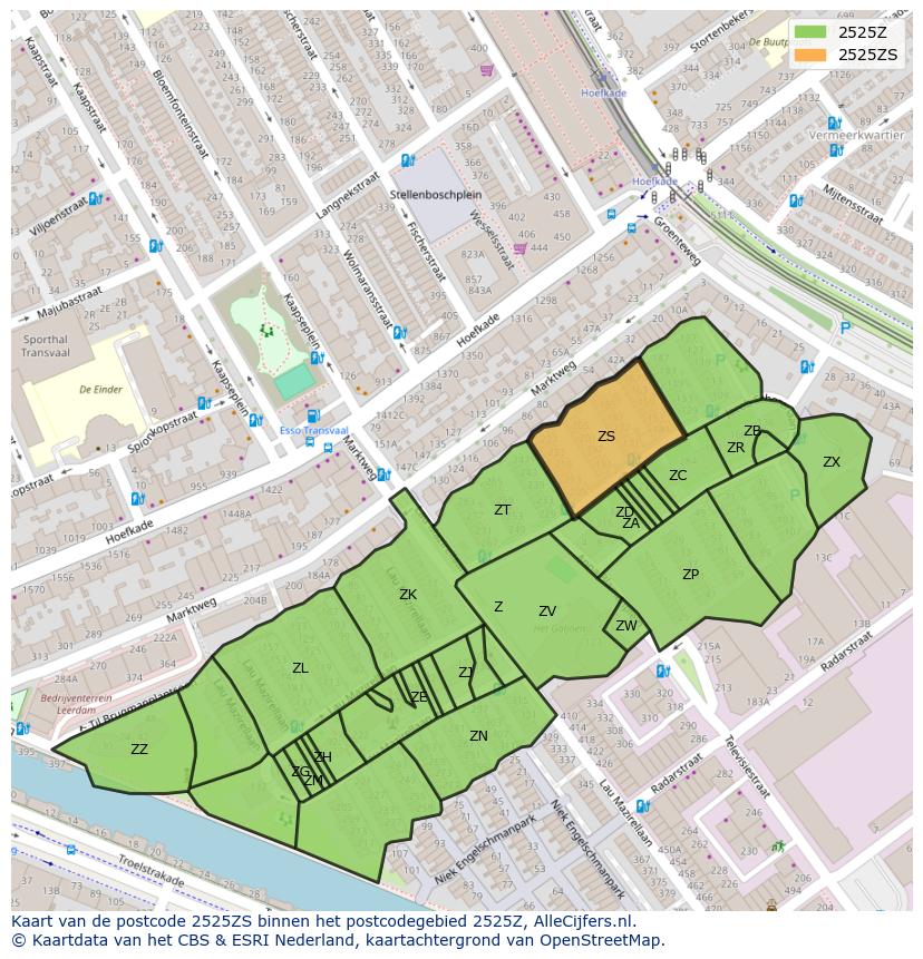 Afbeelding van het postcodegebied 2525 ZS op de kaart.